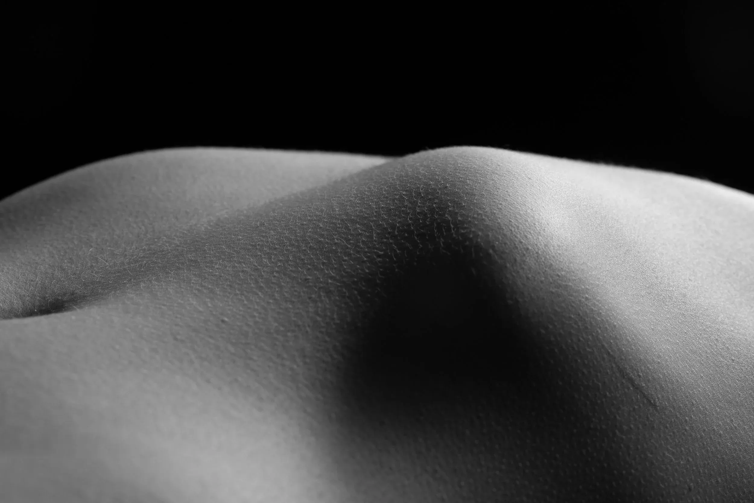 An extreme close-up turns a waist into a gently sloping landscape.