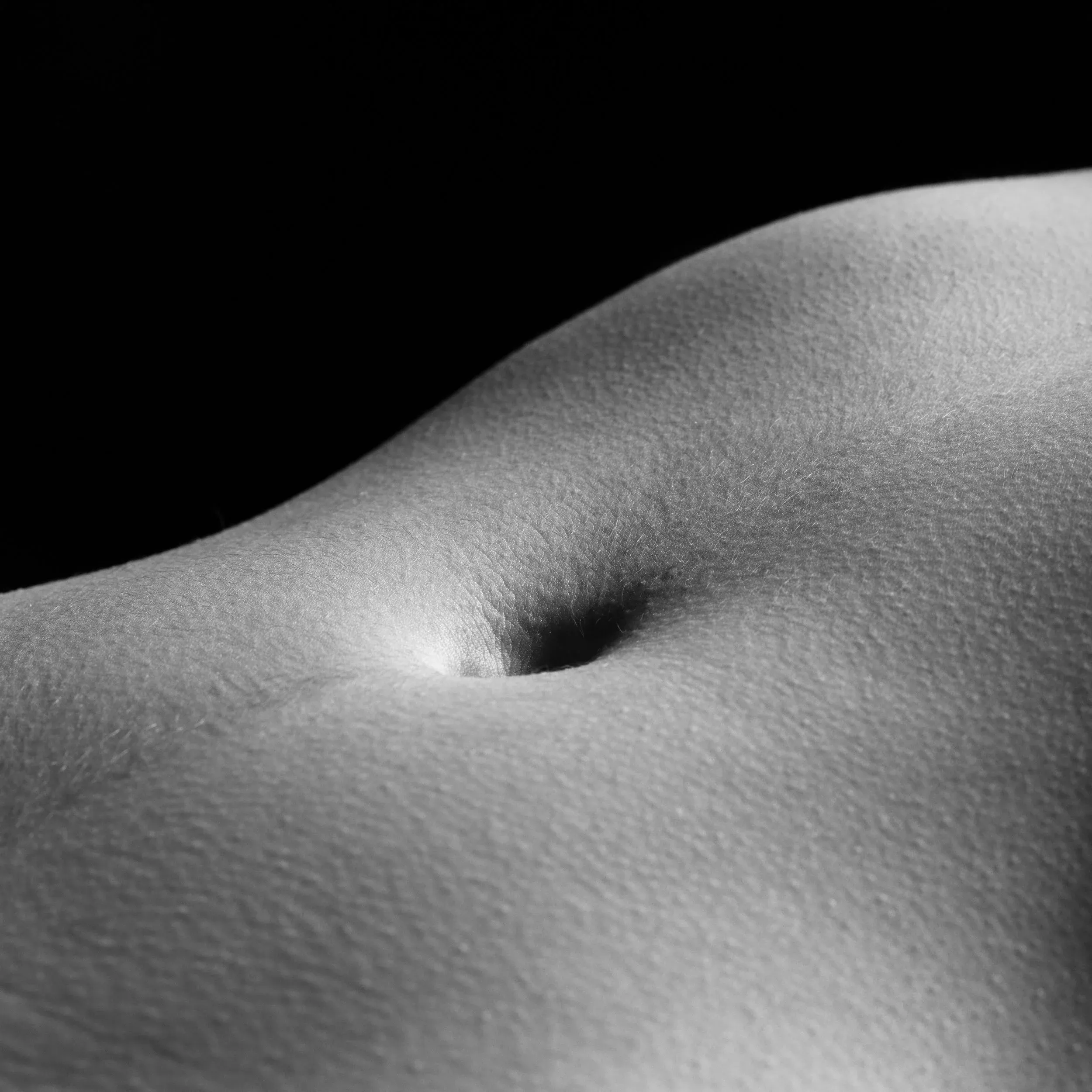 A close study centers the navel amid soft gradients of light.