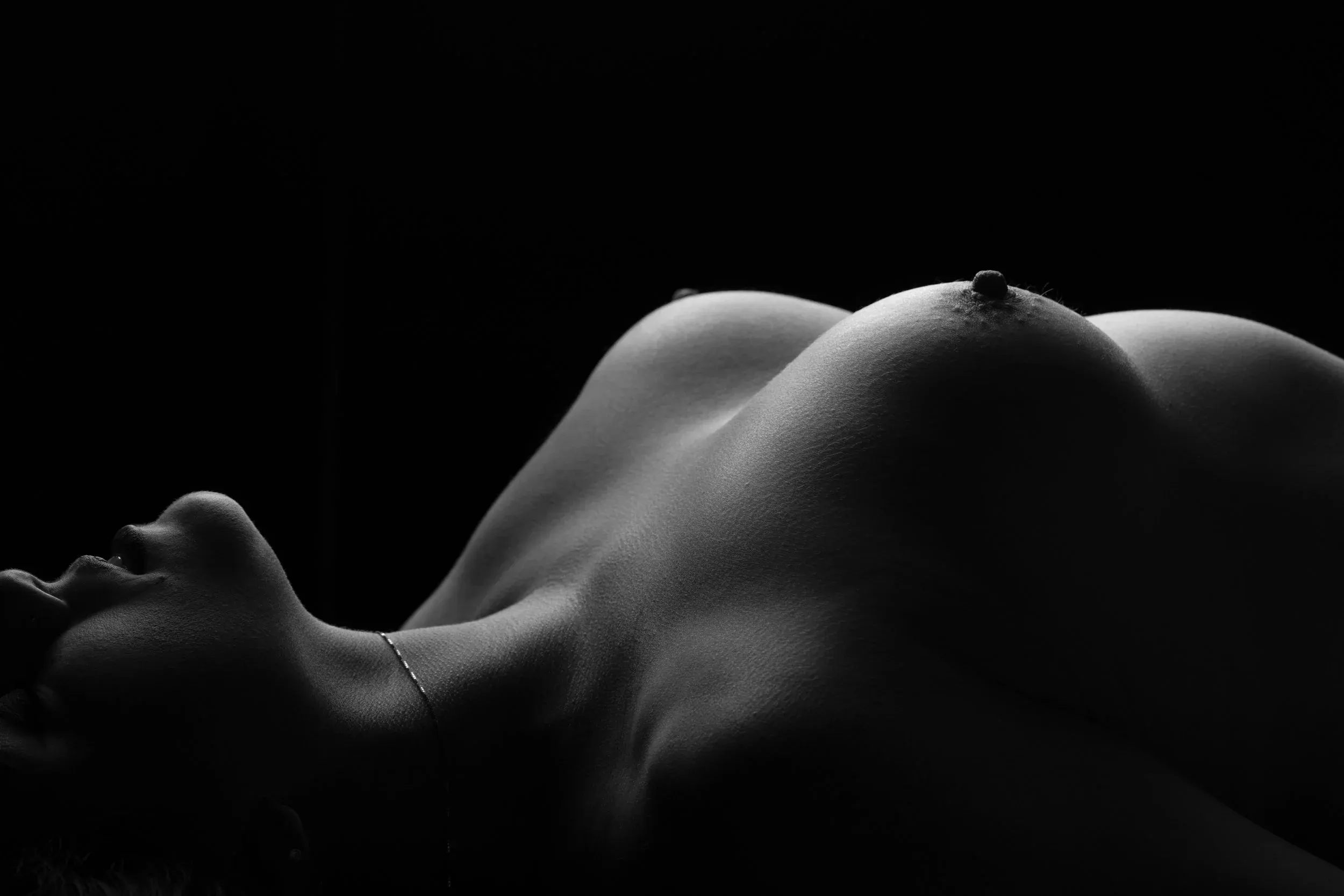 A reclining profile creates two smooth arcs beneath soft light.